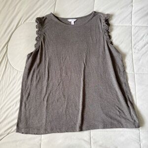 TIME & TRU Linen Blend Greenish Gray Sleeveless Crochet Trim Tank Women’s Size L